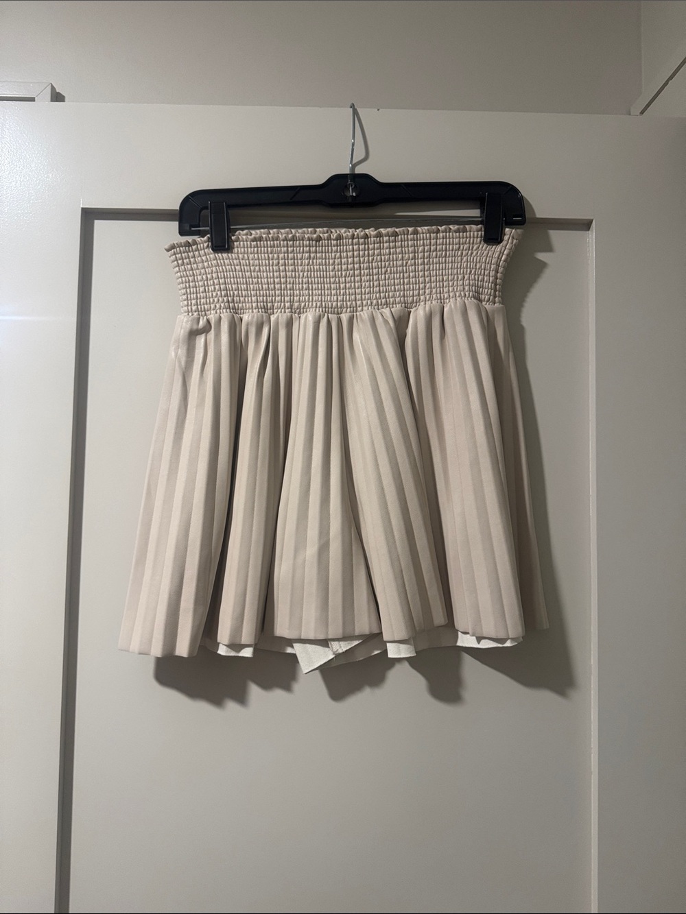 A.L.C. Pleated Mini Shorts with Smocked Waist - Cream